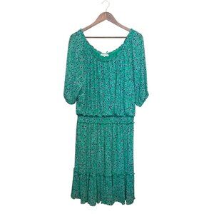 Joie De Vivre Women's Dress Green Floral Boho Ruffled Hem Sz 2XL Boho Peasant